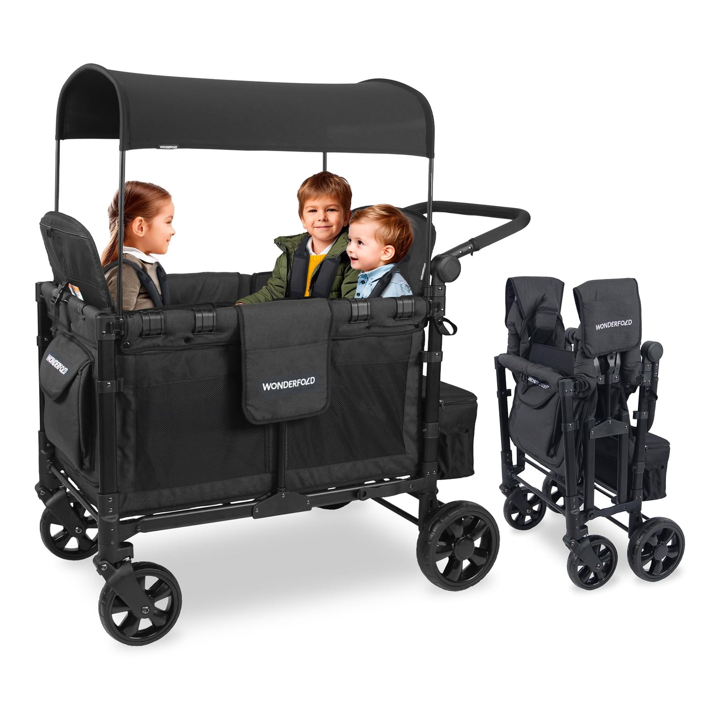 Premium 4-Seater Wagon Stroller with Removable Raised Seats & Adjustable Canopy