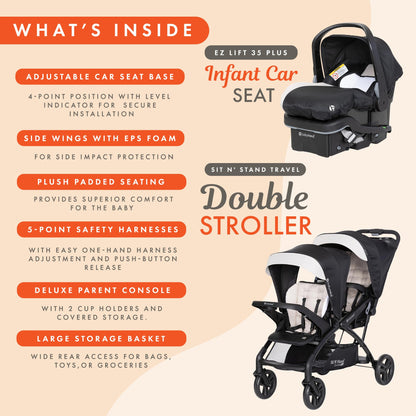 Double Stroller Travel System with Infant Car Seats, Lightweight Tandem Design