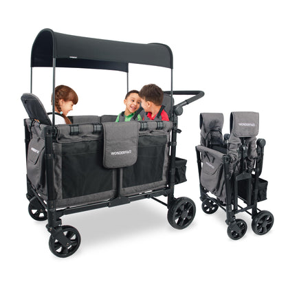 Premium 4-Seater Wagon Stroller with Removable Raised Seats & Adjustable Canopy