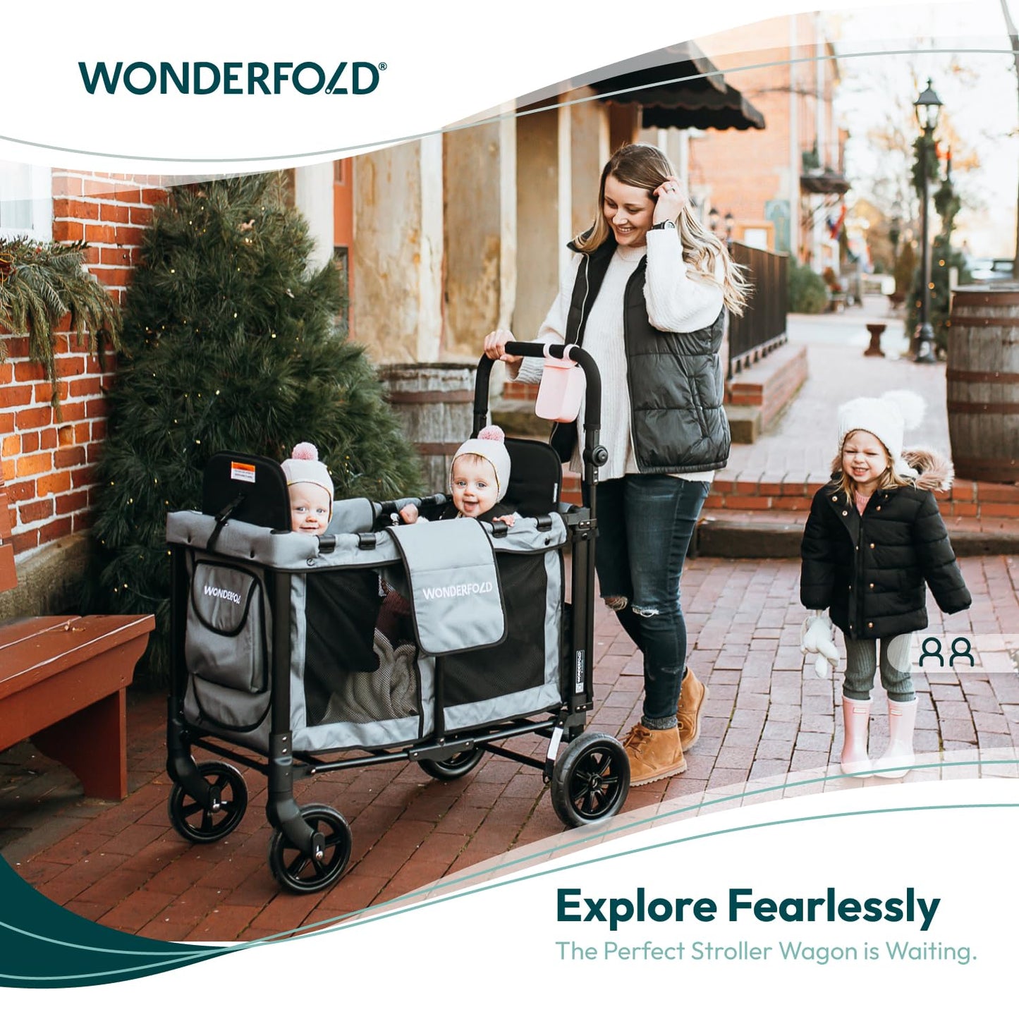 Stroller Wagon 2-Seater Collapsible with 5-Point Harness, Easy-Access Door & Adjustable Sun Canopy