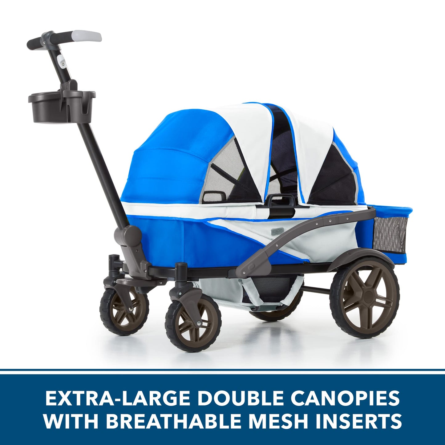 Quad All-Terrain Wagon Stroller with Easy Push & Pull, Removable Canopy & Foldable Design