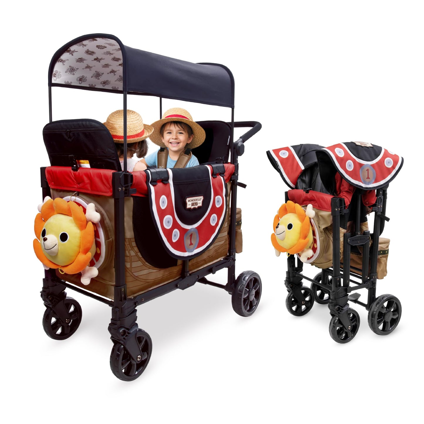 Stroller Wagon 2-Seater Collapsible with 5-Point Harness, Easy-Access Door & Adjustable Sun Canopy