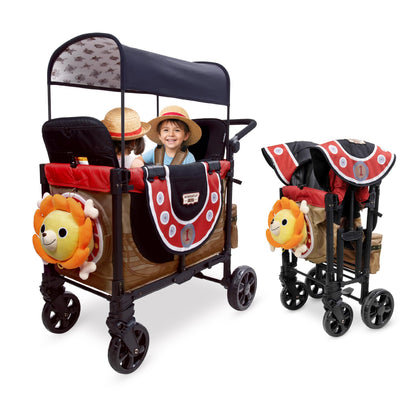 Stroller Wagon 2-Seater Collapsible with 5-Point Harness, Easy-Access Door & Adjustable Sun Canopy