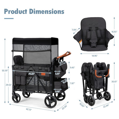2-Seater Wagon Stroller with High Seat Design, 5-Point Harness & Foldable All-Terrain Frame