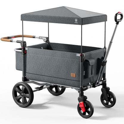 2-Seater Wagon Stroller with Side-Zip Access Door, Push-Pull Handle & UV Canopy