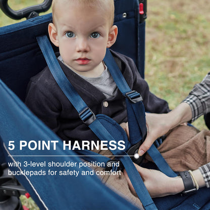 2-Seater Wagon Stroller with Side-Zip Access Door, Push-Pull Handle & UV Canopy