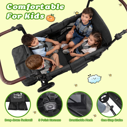 4-Seater All-Terrain Wagon Stroller with Extended Frame, Foldable Design & Large Storage Capacity