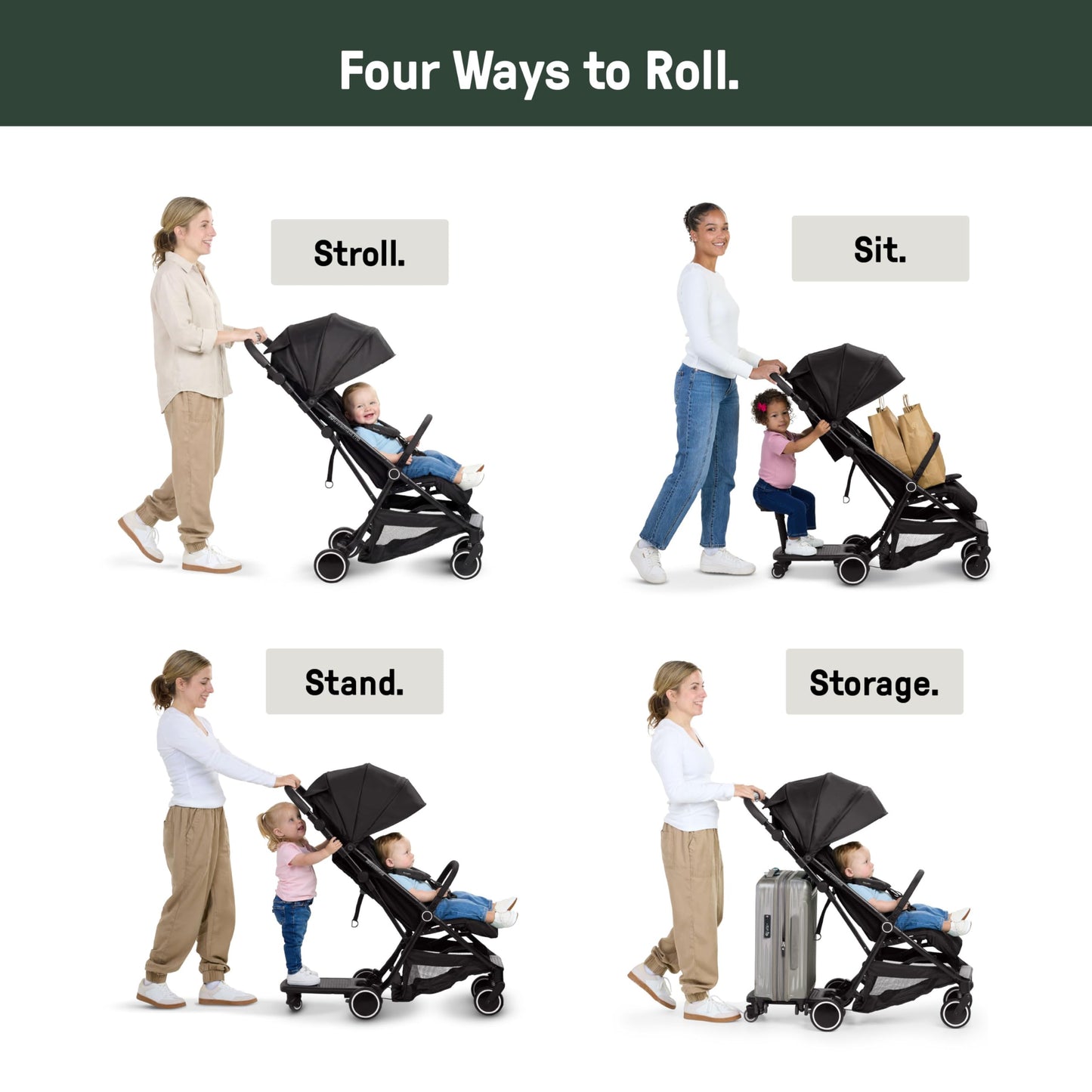Lightweight Travel Stroller with Ride-On Board, One-Hand Fold & Airplane-Ready Compact Design