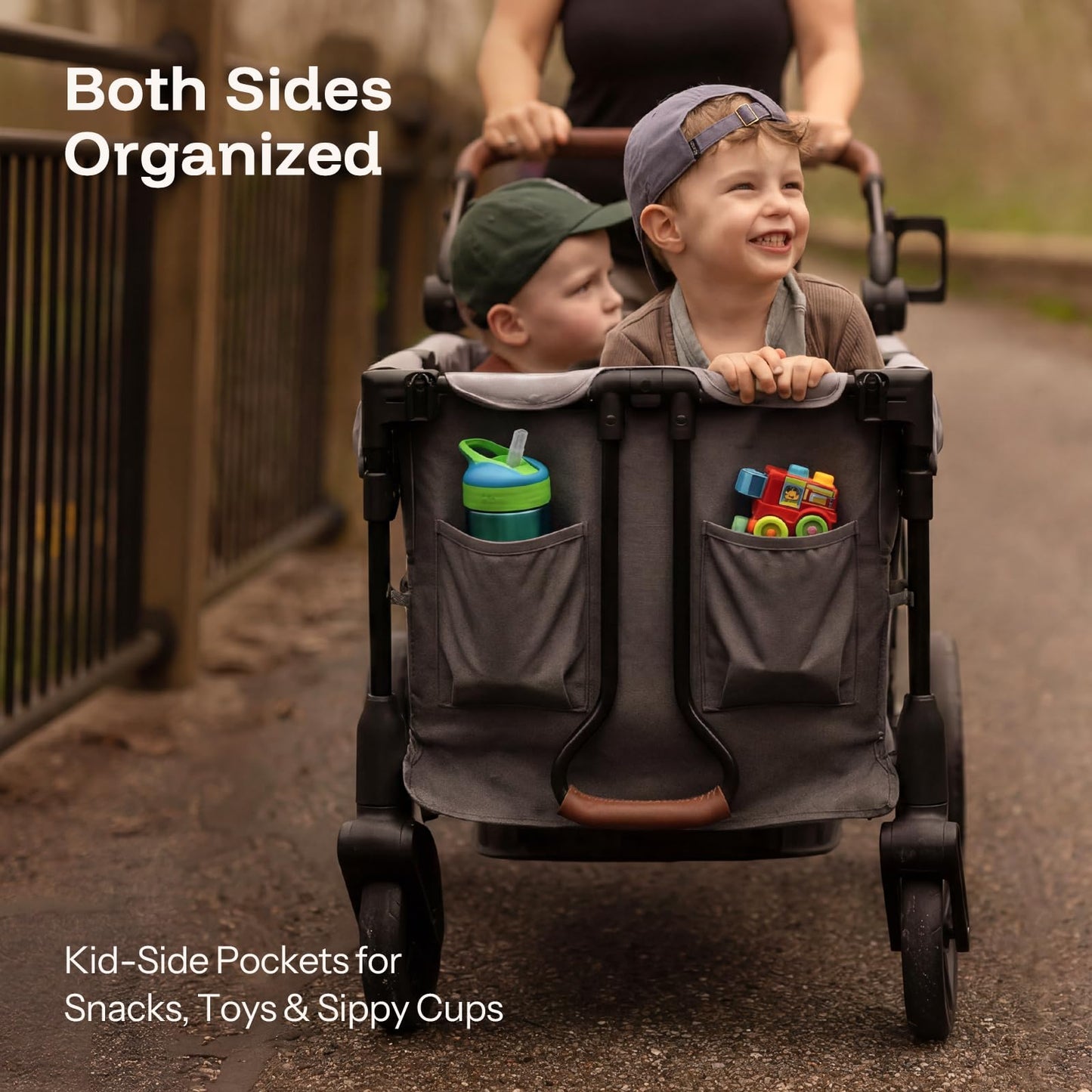 Foldable Wagon Stroller with Adjustable Handlebar & Canopy