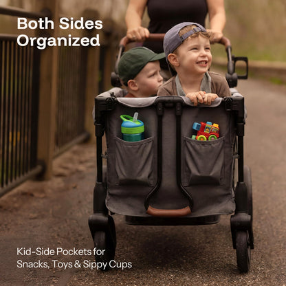 Foldable Wagon Stroller with Adjustable Handlebar & Canopy