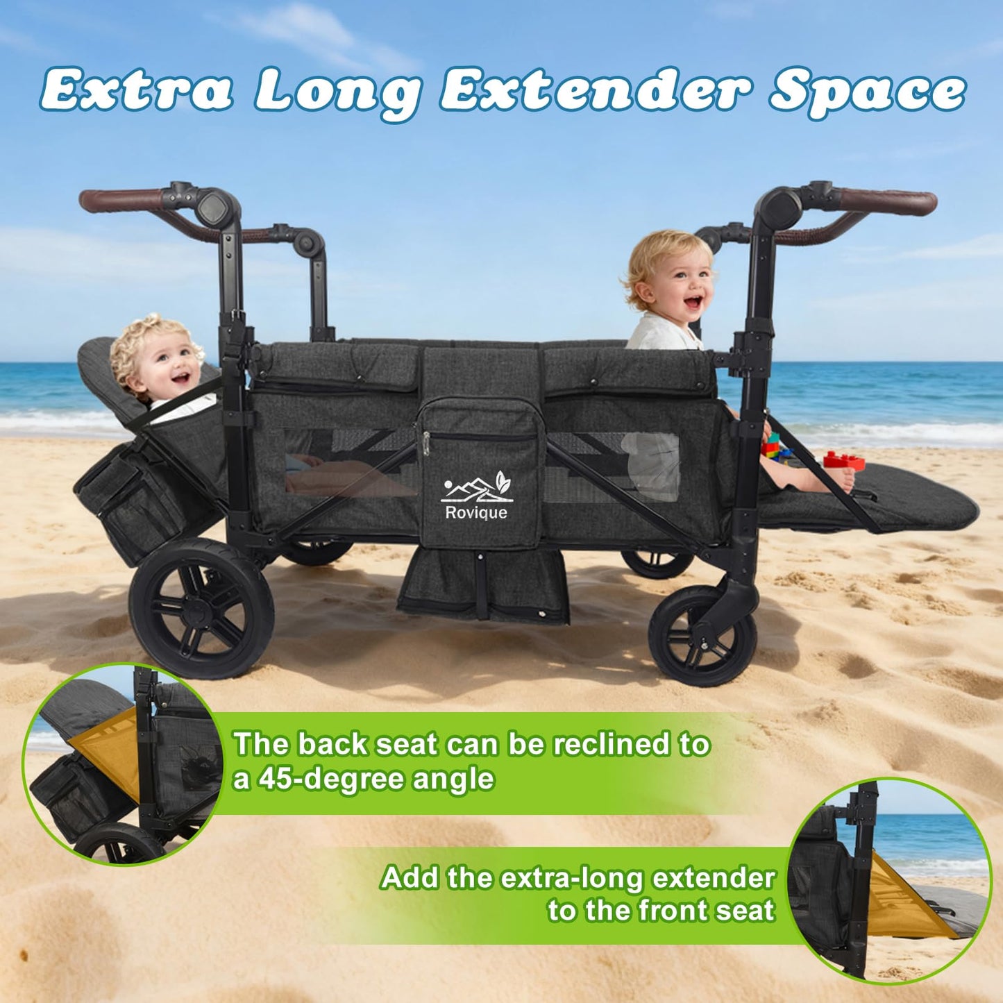4-Seater All-Terrain Wagon Stroller with Extended Frame, Foldable Design & Large Storage Capacity