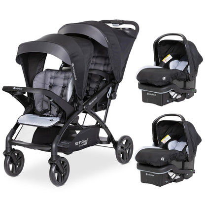 Double Stroller Travel System with Infant Car Seats, Lightweight Tandem Design