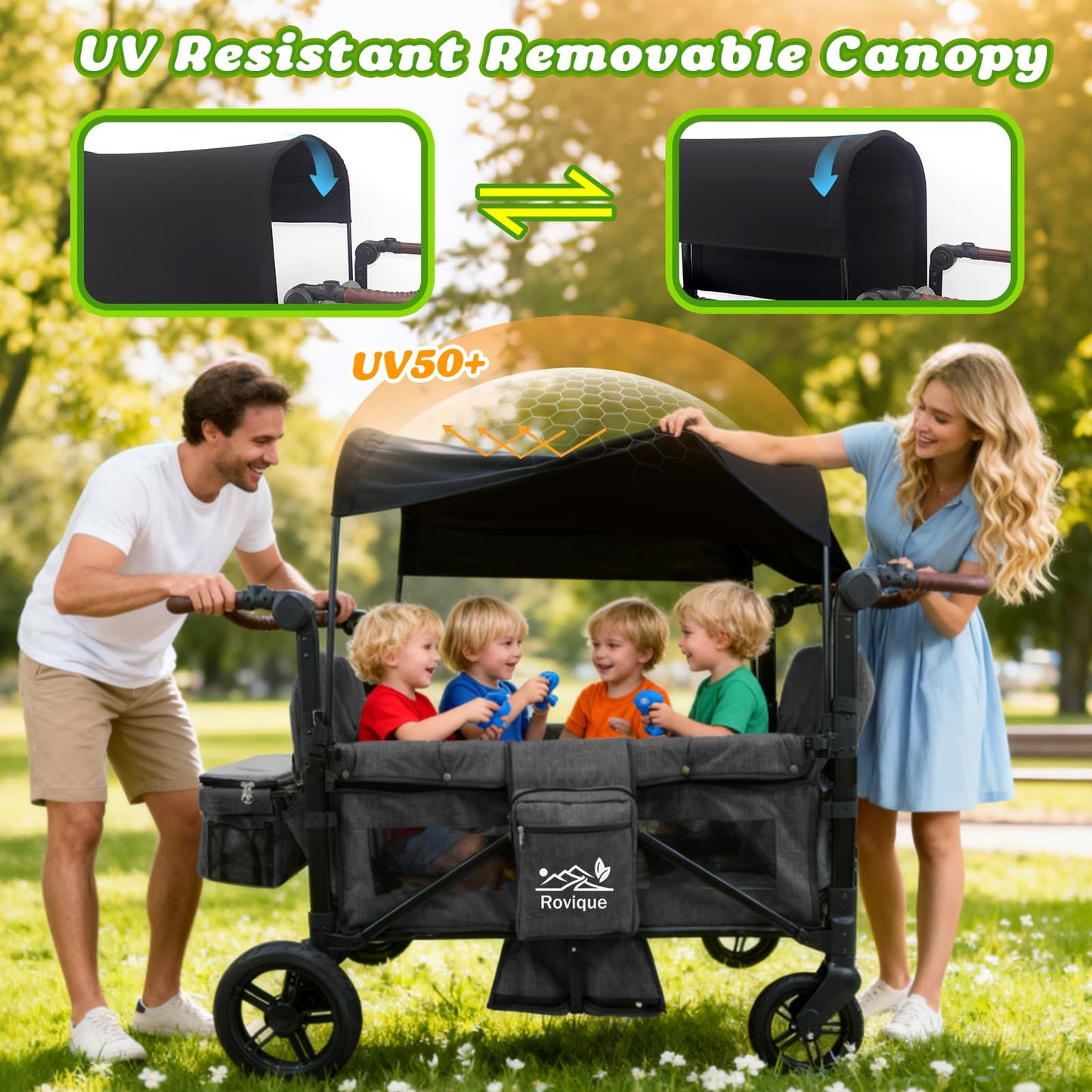 4-Seater All-Terrain Wagon Stroller with Extended Frame, Foldable Design & Large Storage Capacity