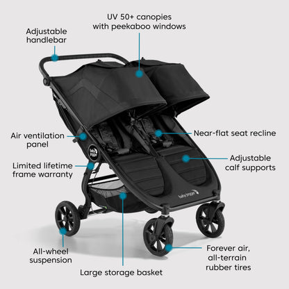Baby Jogger City Mini GT2 All-Terrain Lightweight Stroller with Forever Air Tires One-Hand Fold and All-Wheel Suspension Pike Exclusive Includes Belly Bar Leatherette Handlebar & Premium Fabric