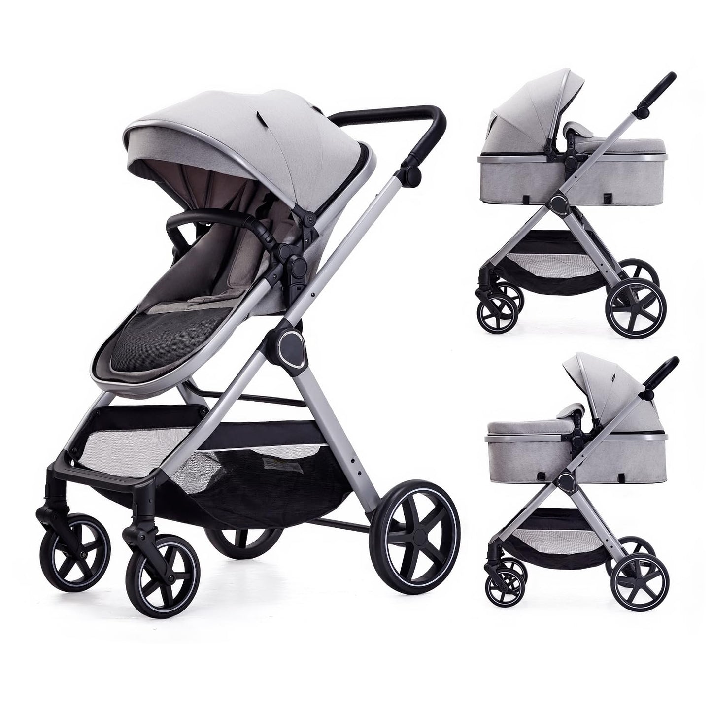 2-in-1 Convertible Baby Stroller with Bassinet Mode & Reversible Seat