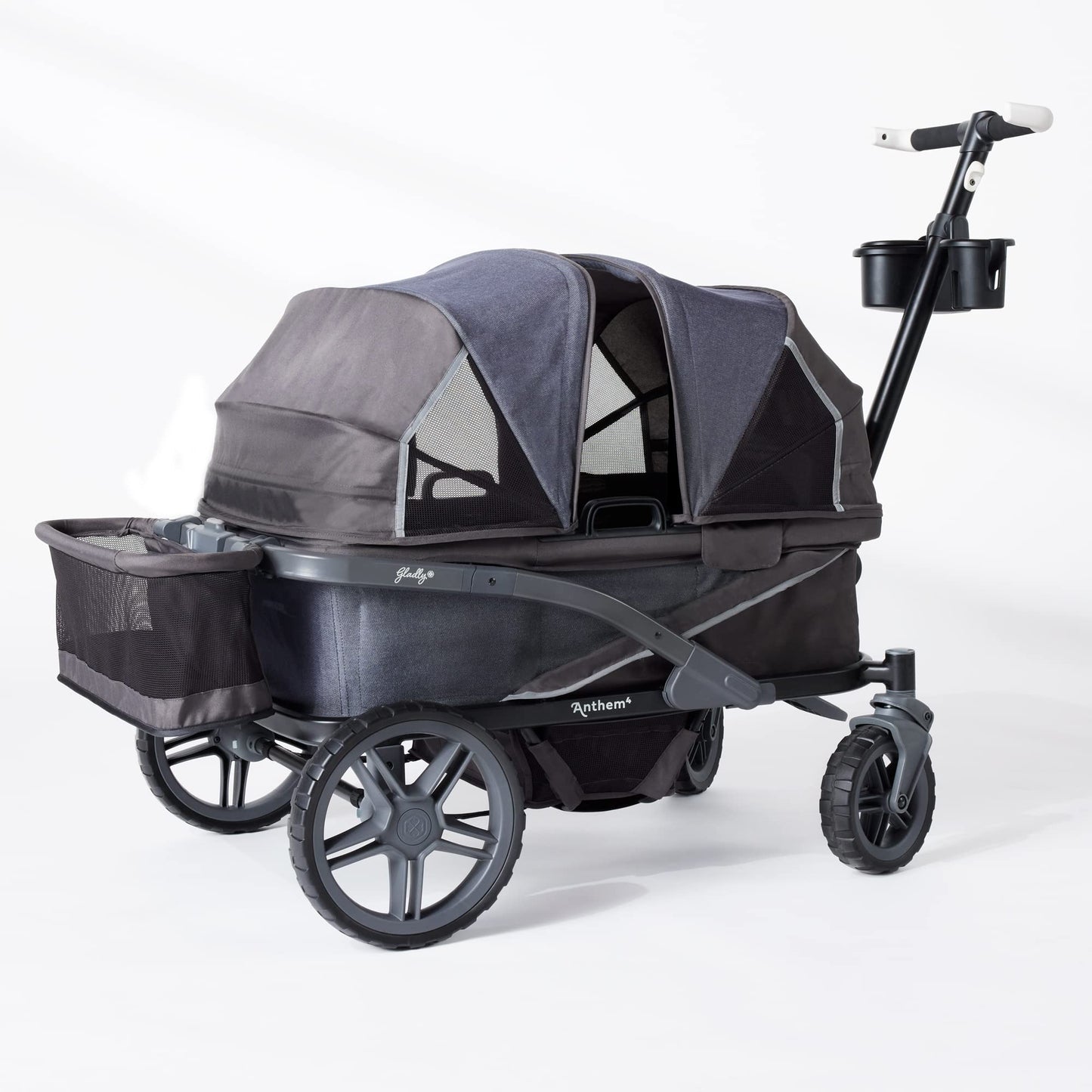 Quad All-Terrain Wagon Stroller with Easy Push & Pull, Removable Canopy & Foldable Design