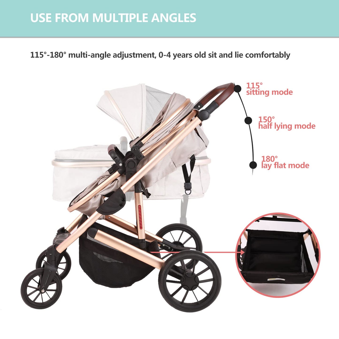 2-in-1 Baby Stroller with Reversible Bassinet, Adjustable Backrest & All-Terrain Suspension