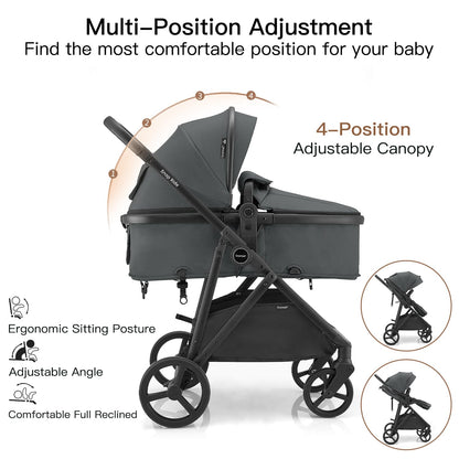 3-in-1 Baby Stroller Convertible Travel System with Bassinet Mode
