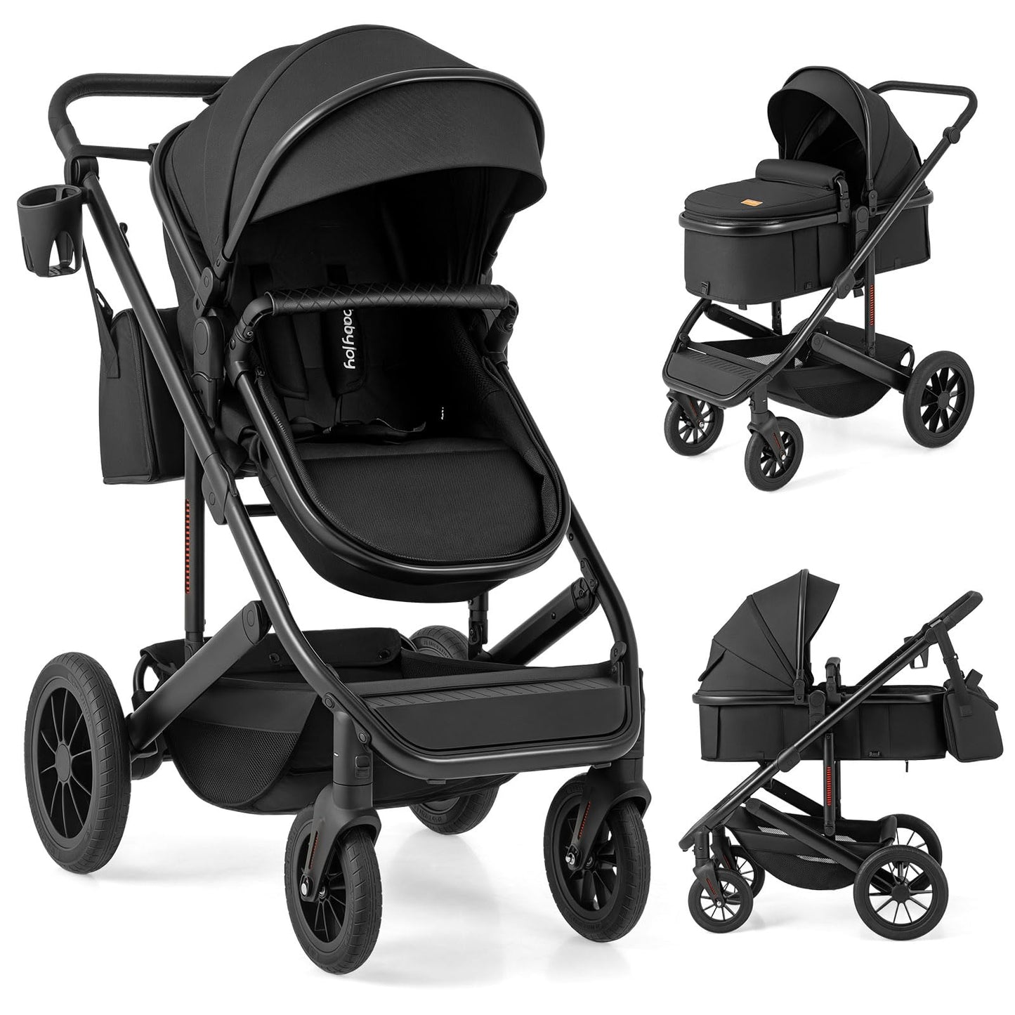 2-in-1 Convertible Baby Stroller with Bassinet Mode, Reversible Seat & Adjustable Canopy