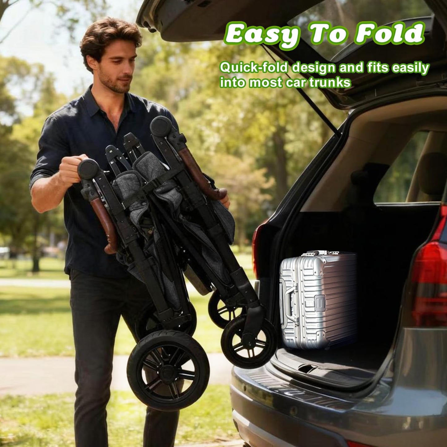 4-Seater All-Terrain Wagon Stroller with Extended Frame, Foldable Design & Large Storage Capacity