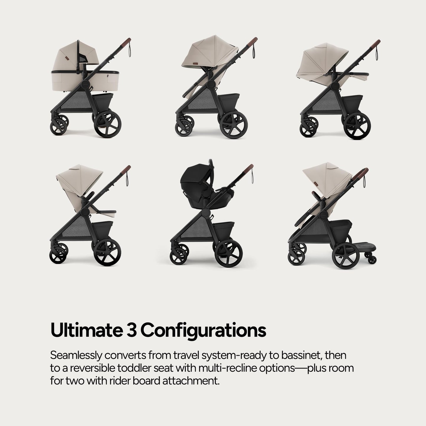 Full-Size Stroller with Bassinet, Newborn to Toddler Convertible Design