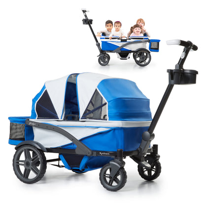 Quad All-Terrain Wagon Stroller with Easy Push & Pull, Removable Canopy & Foldable Design