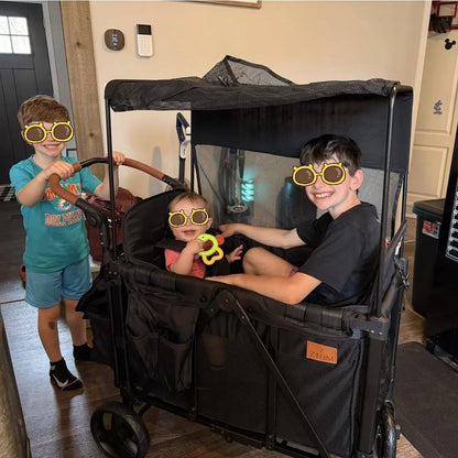 2-Seater Wagon Stroller with High Seat Design, 5-Point Harness & Foldable All-Terrain Frame