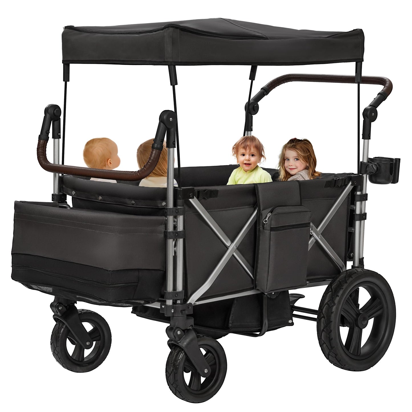 4-Seater All-Terrain Wagon Stroller with 5-Point Harness, UV Canopy & Adjustable Handlebar