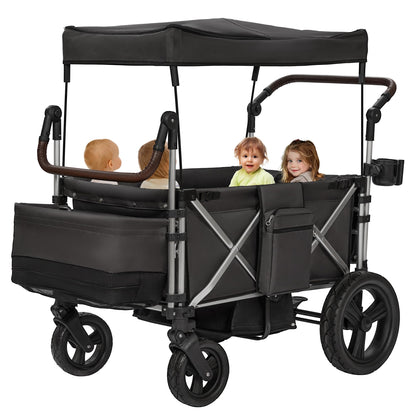 4-Seater All-Terrain Wagon Stroller with 5-Point Harness, UV Canopy & Adjustable Handlebar