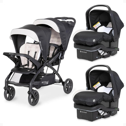 Double Stroller Travel System with Infant Car Seats, Lightweight Tandem Design