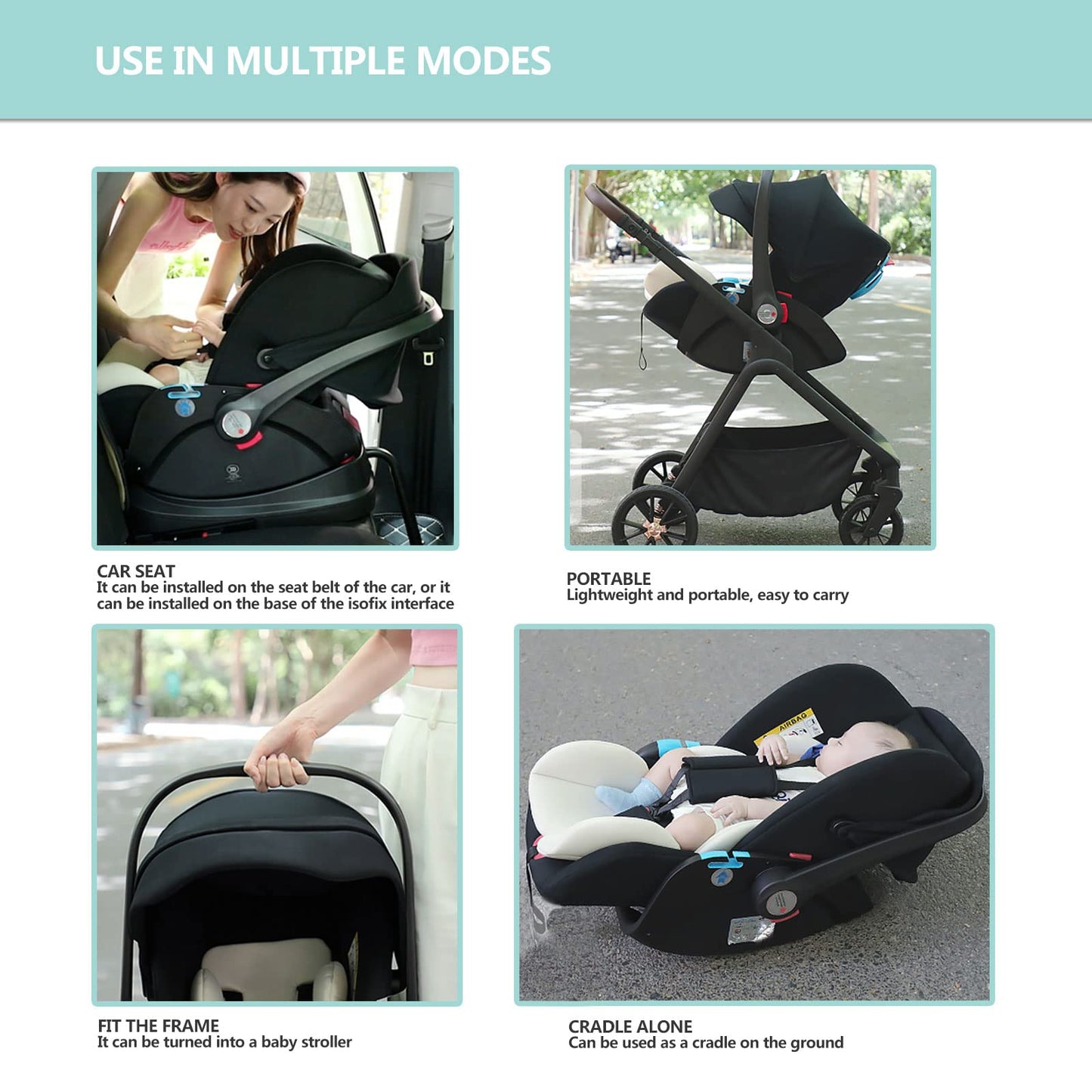 2-in-1 Baby Stroller with Reversible Bassinet, Adjustable Backrest & All-Terrain Suspension