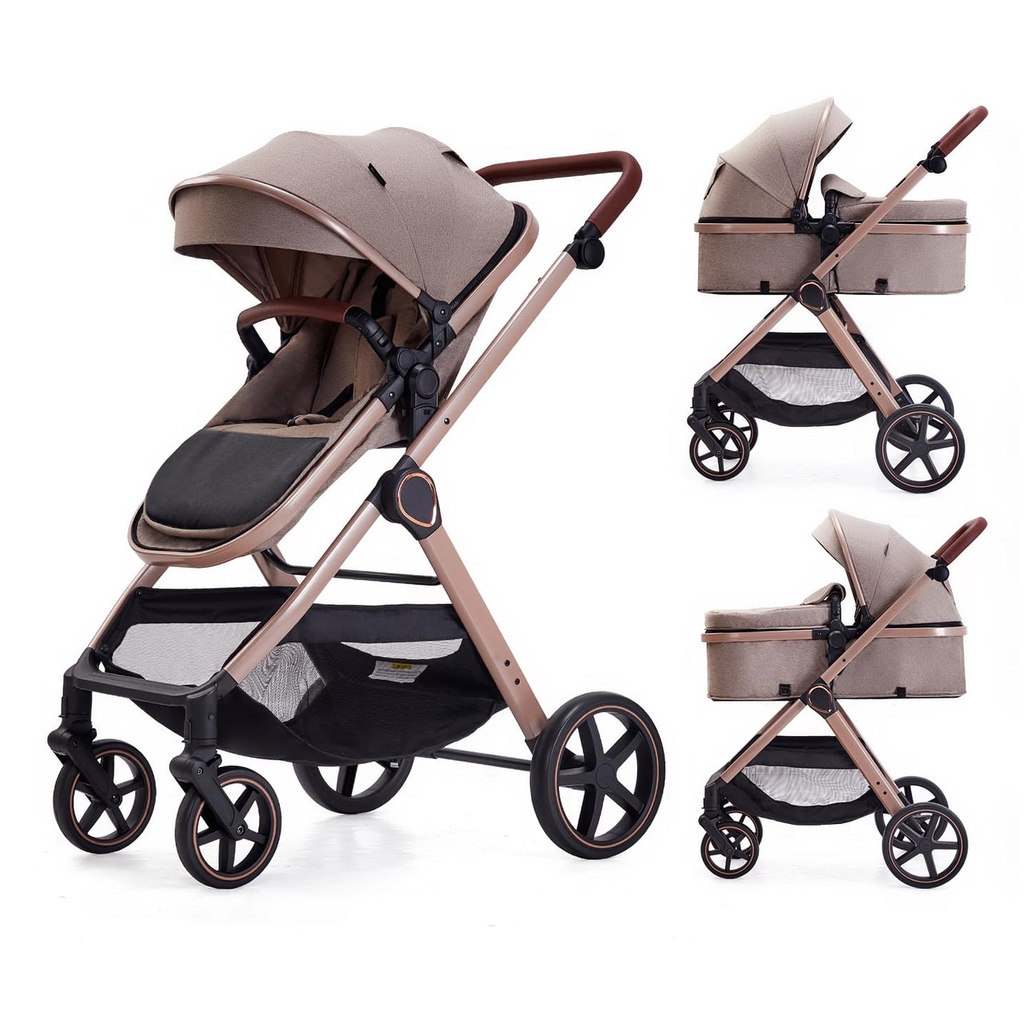 2-in-1 Convertible Baby Stroller with Bassinet Mode & Reversible Seat