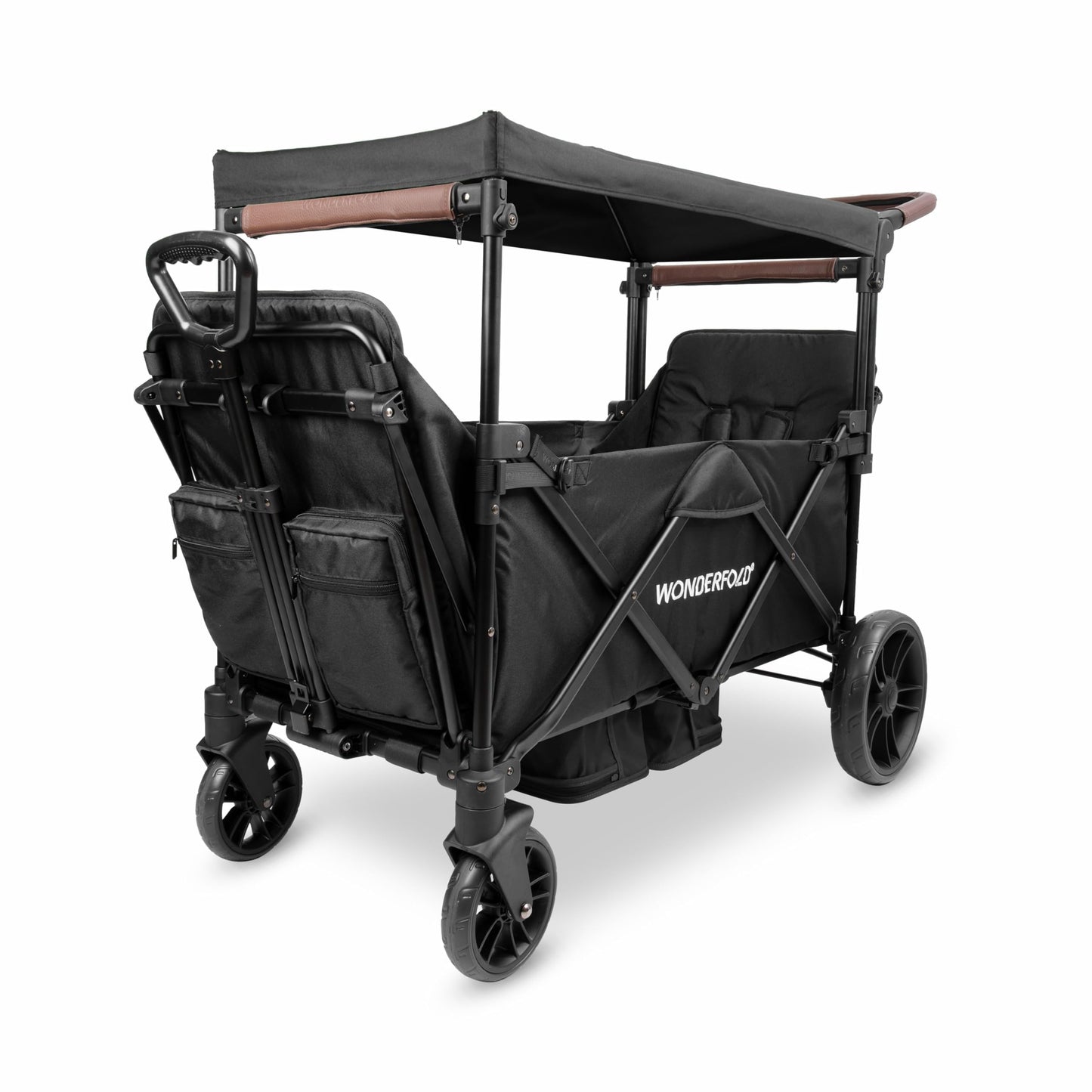 Push & Pull Collapsible Wagon Stroller for 2 Kids with 5-Point Harnesses & Removable Sun Canopy
