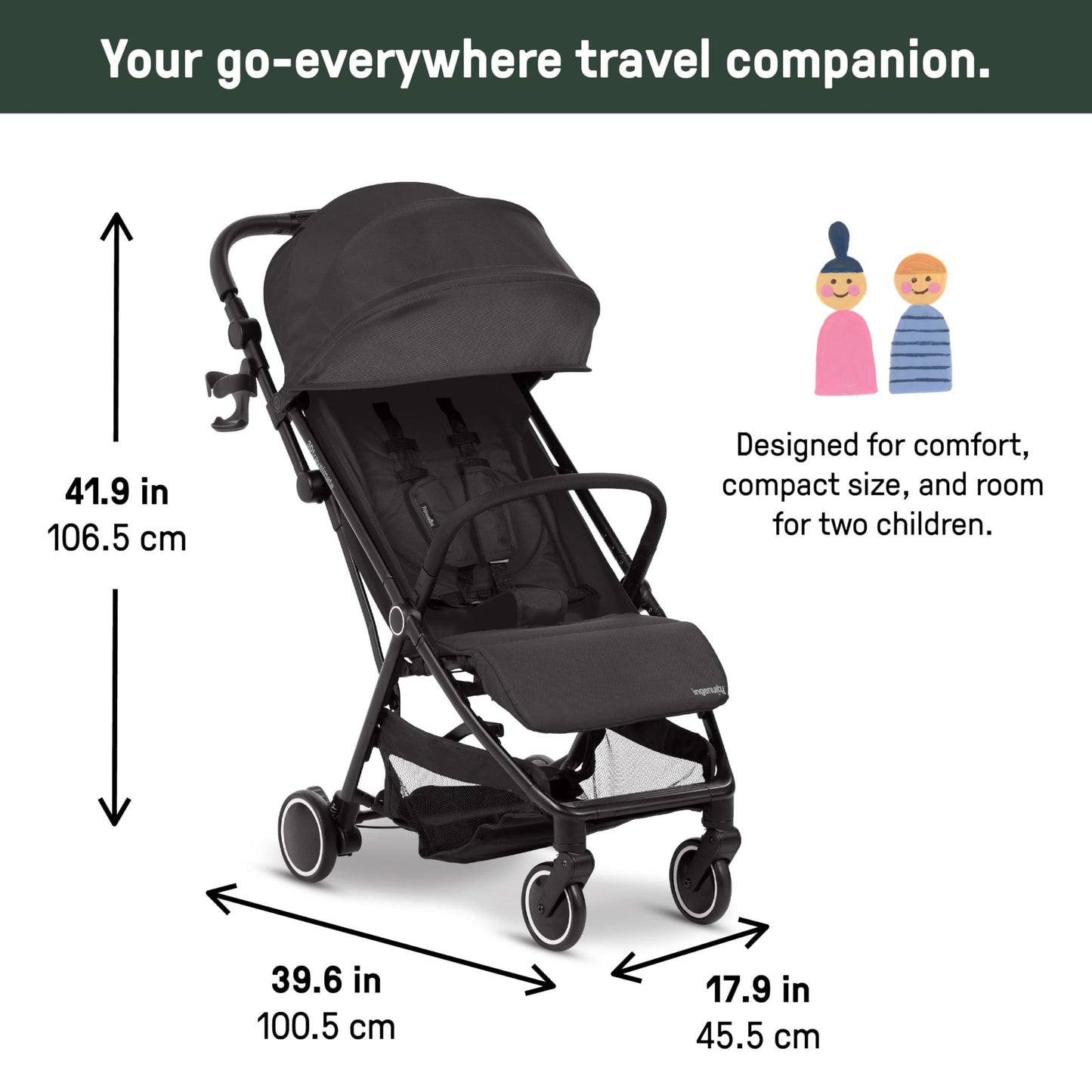 Lightweight Travel Stroller with Ride-On Board, One-Hand Fold & Airplane-Ready Compact Design