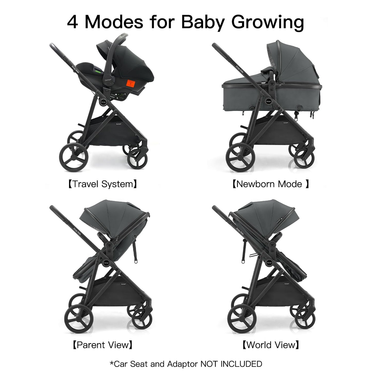 3-in-1 Baby Stroller Convertible Travel System with Bassinet Mode