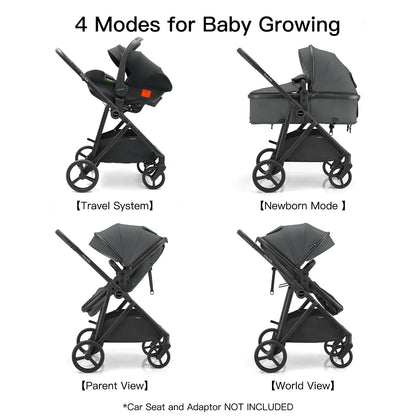 3-in-1 Baby Stroller Convertible Travel System with Bassinet Mode