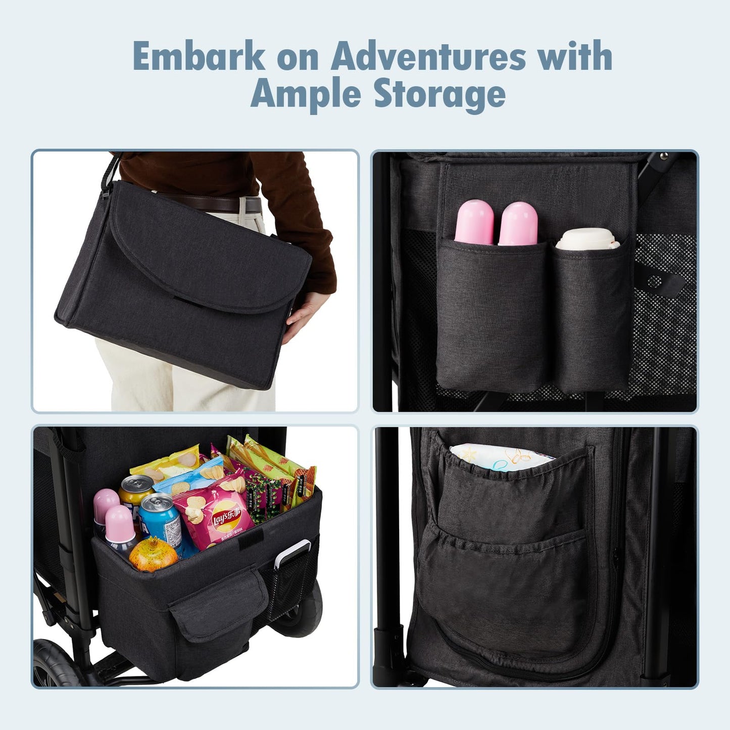 2-Seater Wagon Stroller with High Seat Design, 5-Point Harness & Foldable All-Terrain Frame