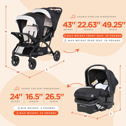 Double Stroller Travel System with Infant Car Seats, Lightweight Tandem Design