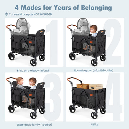 2-Seater Wagon Stroller with High Seat Design, 5-Point Harness & Foldable All-Terrain Frame