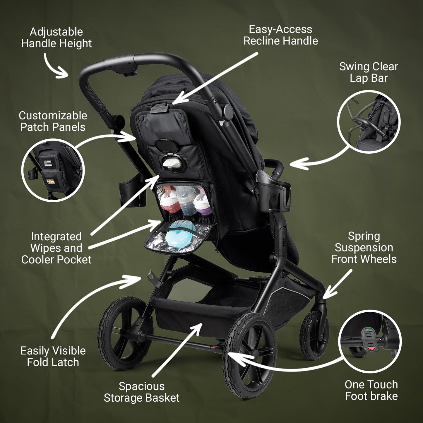 All-Terrain Rugged Stroller with Adjustable Canopy & Storage Basket
