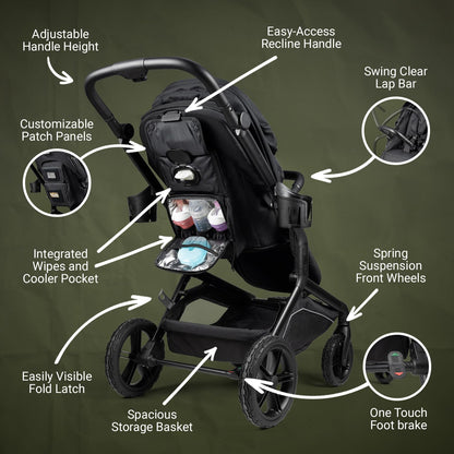 All-Terrain Rugged Stroller with Adjustable Canopy & Storage Basket
