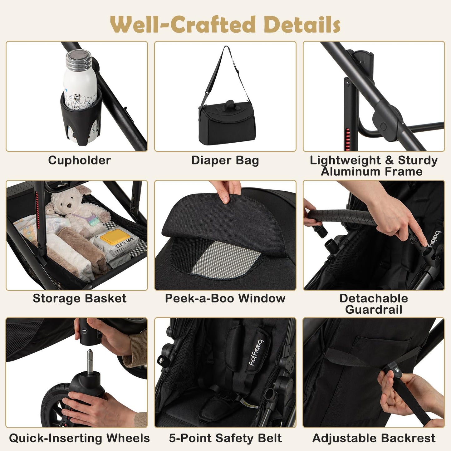 2-in-1 Convertible Baby Stroller with Bassinet Mode, Reversible Seat & Adjustable Canopy