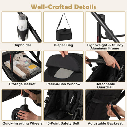 2-in-1 Convertible Baby Stroller with Bassinet Mode, Reversible Seat & Adjustable Canopy