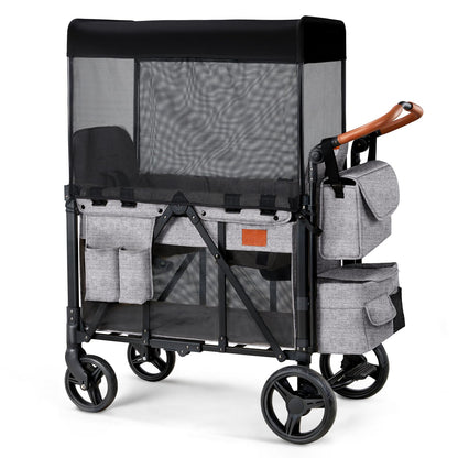 2-Seater Wagon Stroller with High Seat Design, 5-Point Harness & Foldable All-Terrain Frame