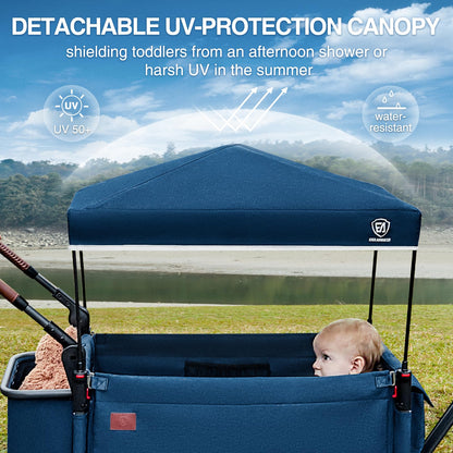 2-Seater Wagon Stroller with Side-Zip Access Door, Push-Pull Handle & UV Canopy