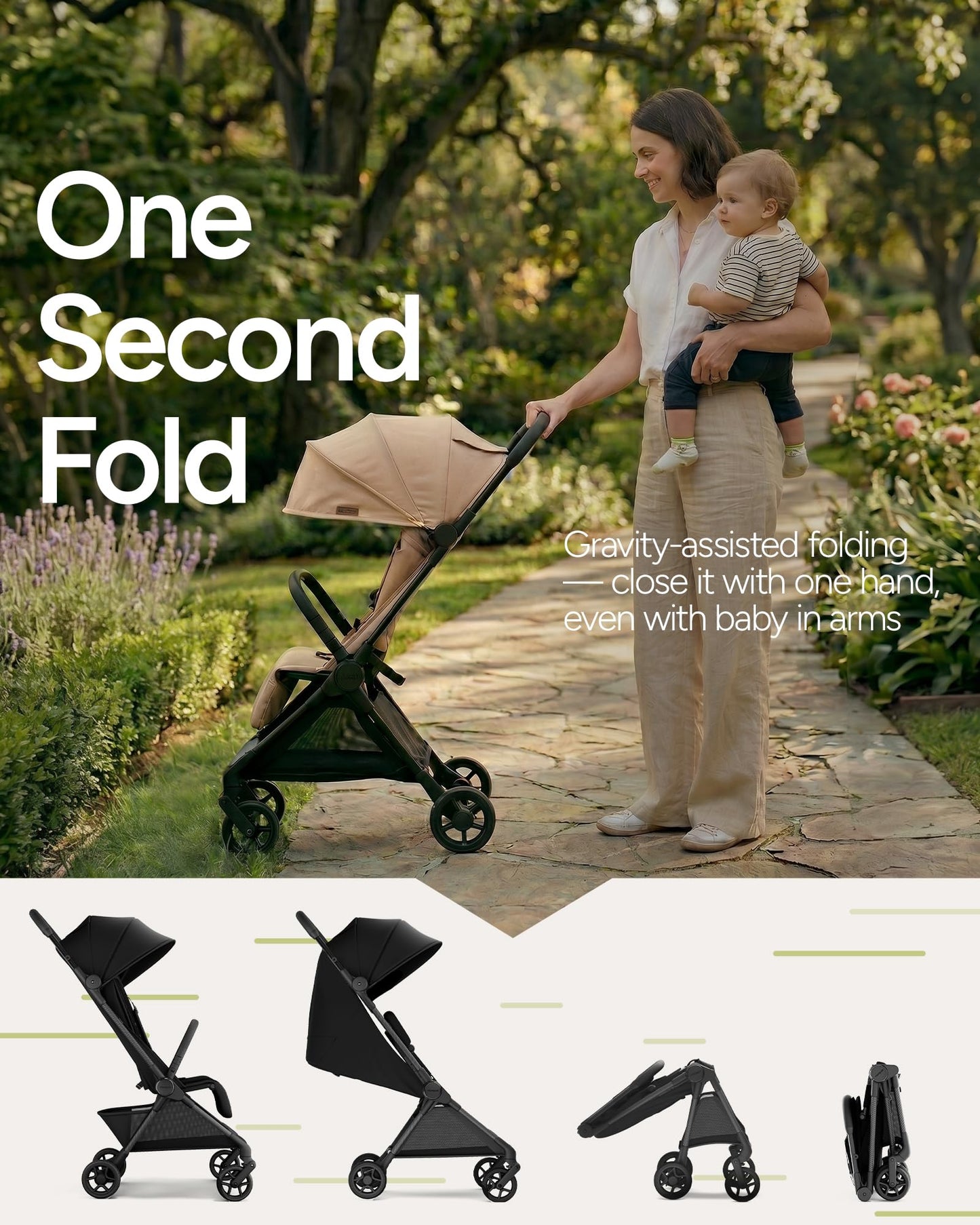 Ultra-Lightweight Travel Stroller with Auto-Fold, Full Recline & Airplane Carry-On Design