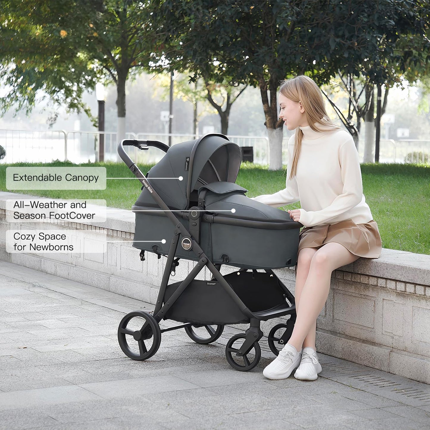 3-in-1 Baby Stroller Convertible Travel System with Bassinet Mode