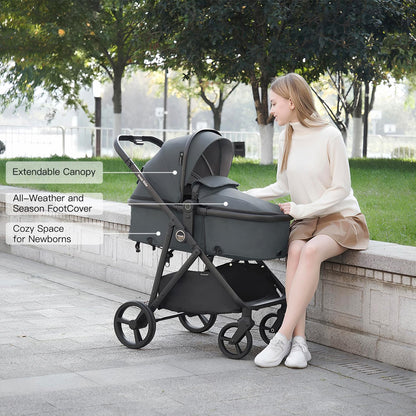 3-in-1 Baby Stroller Convertible Travel System with Bassinet Mode