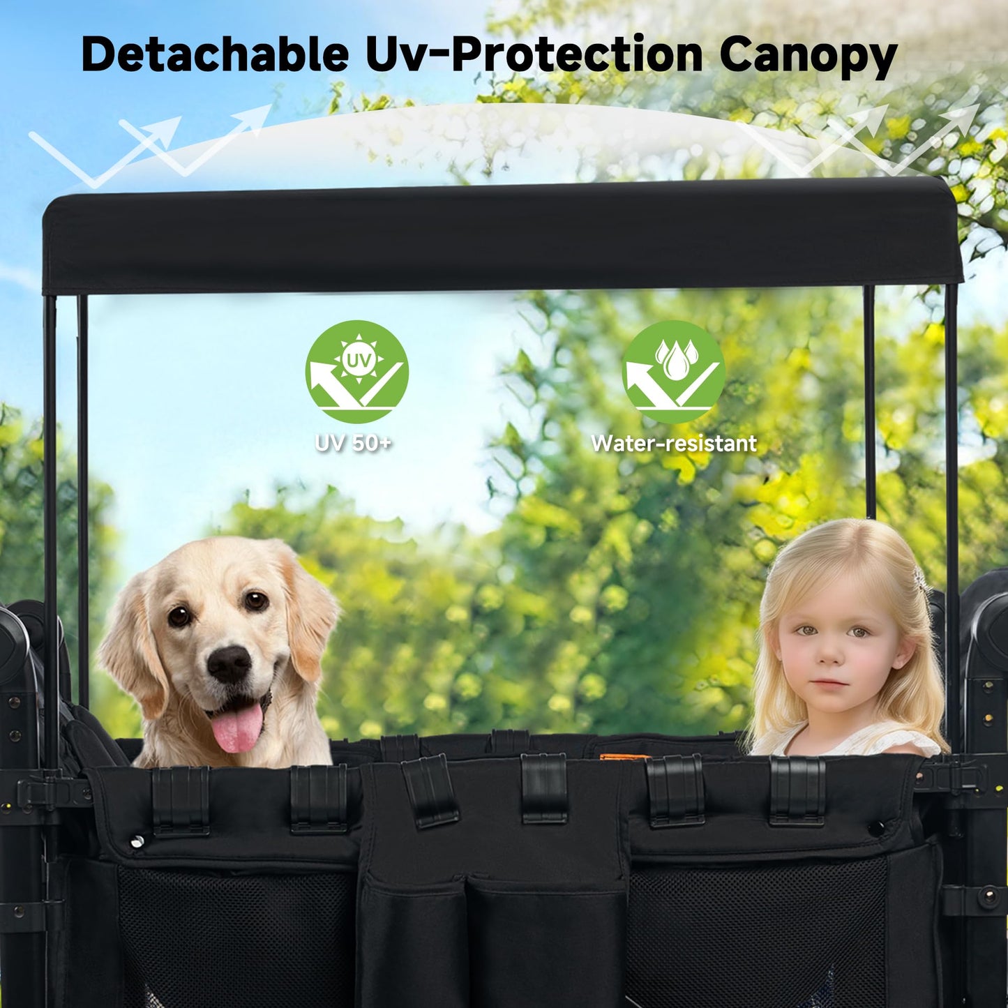 4-Seater All-Terrain Wagon Stroller with 5-Point Harness, UV Canopy & Adjustable Handlebar