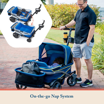 Quad All-Terrain Wagon Stroller with Easy Push & Pull, Removable Canopy & Foldable Design